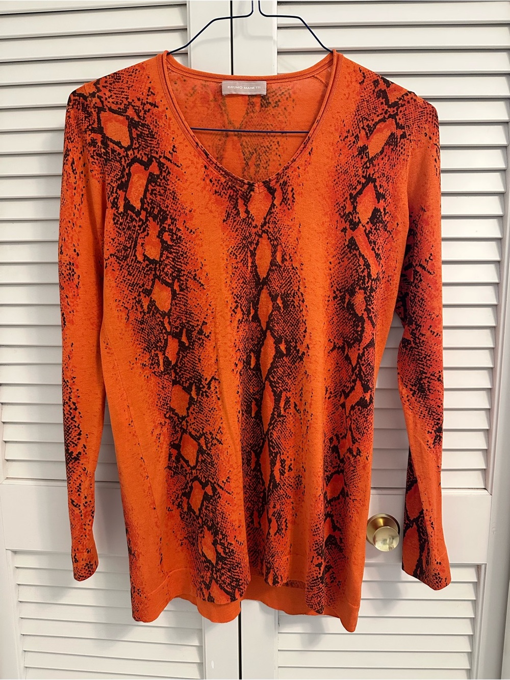 Bruno Manetti Bright Orange Snake Print Long Sleeve Sweater